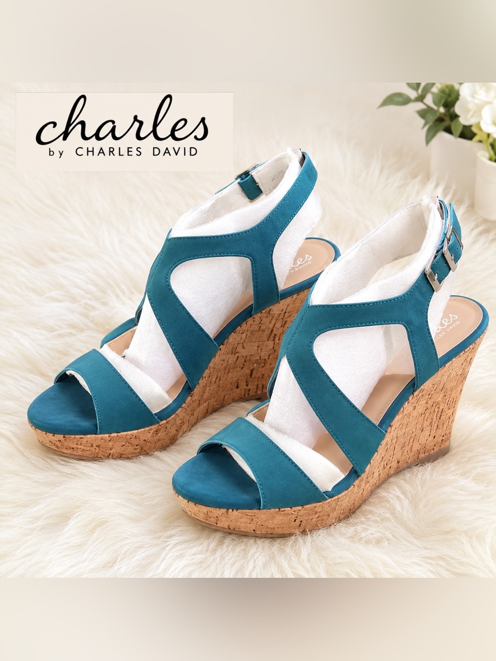 Charles by Charles David Teal Blue Wedge Sandals Size 7M New